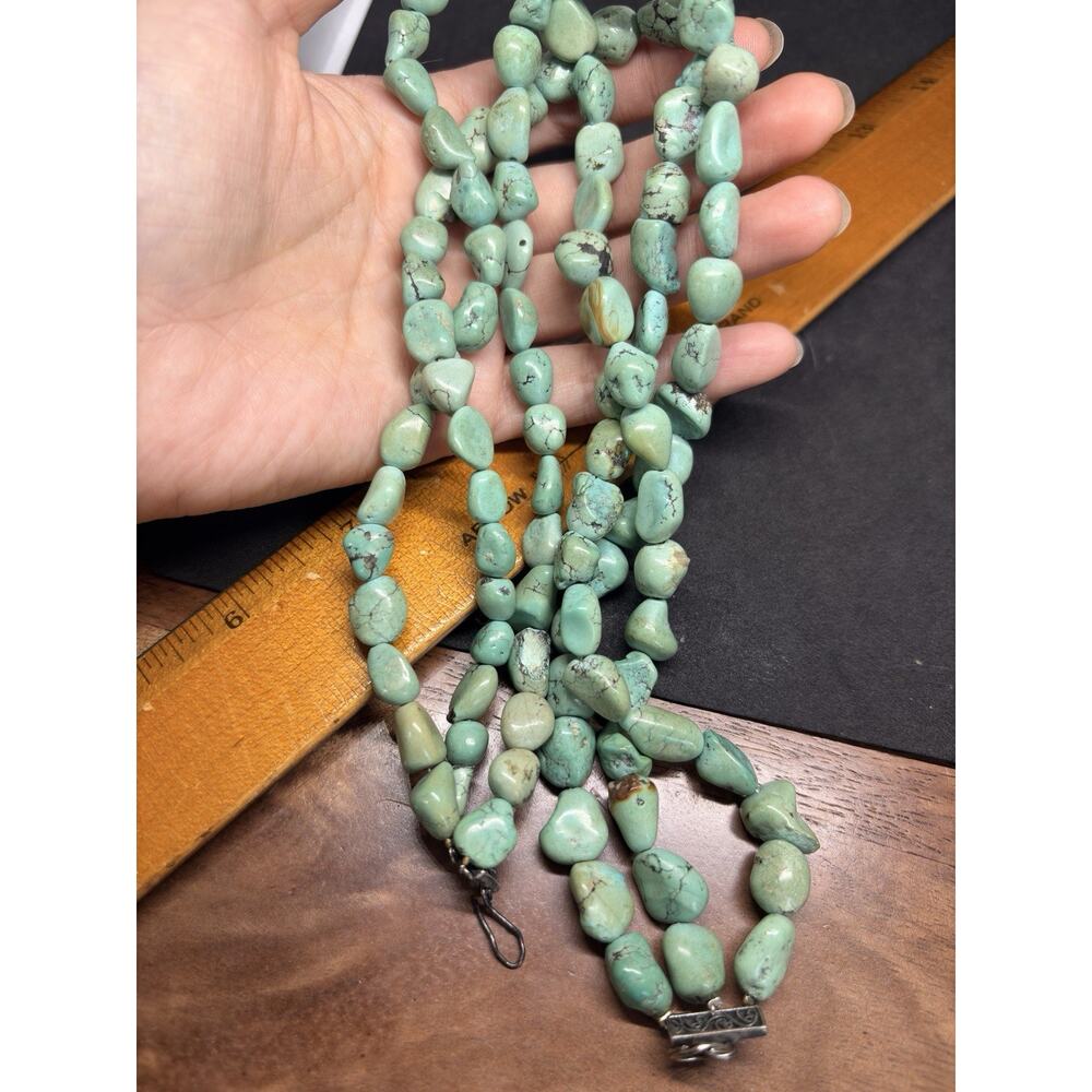 Vintage Native American Sterling Silver Polished Turquoise Multi Strand Necklace - Picture 15 of 15